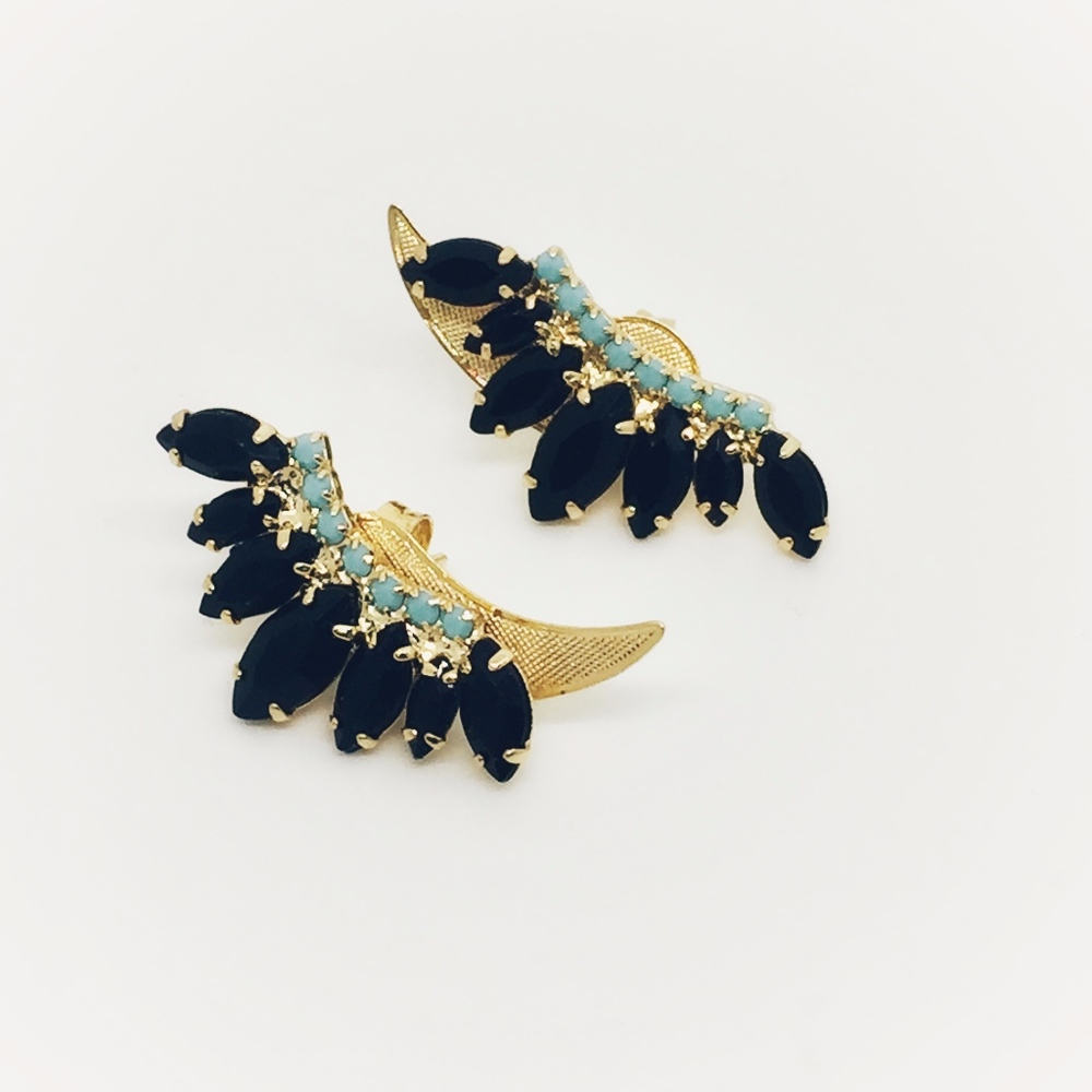 Ear Cuff Black and Turquoise Stones